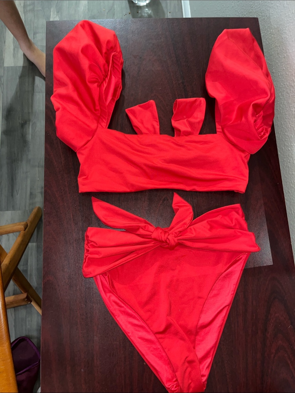 Agua Bendita Bold Red Puff-Sleeve Bikini - Picture 4 of 13